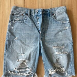 Abercrombie & Fitch Light Wash Distressed Denim Shorts